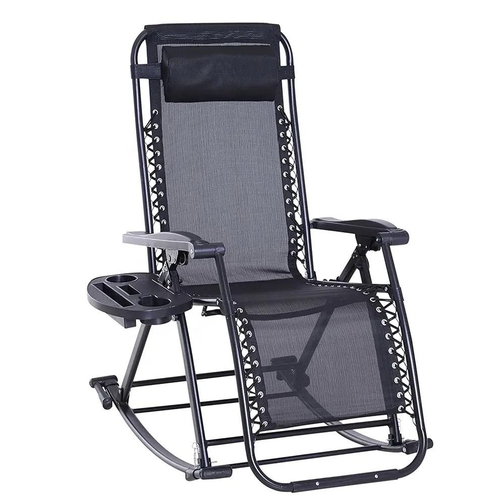 Chaises berçantes d'extérieur Chaise inclinable pliable Zero Gravity Lounge Rocker avec oreiller