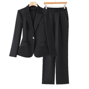 Women's Suit Set Light Blue Polyester Satin Office Lady Autumn Anti-Wrinkle Full Sleeve Professional Style - Product Image 5