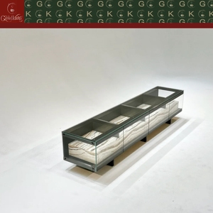 GOLDKING Mueble de TV Moderno de Lujo para Sala de Estar, Mármol Marrón Veteado, Frentes de Acrílico Negro, Acero Inoxidable Delgado, Personalizado Directo de Fábrica - Product Image 3