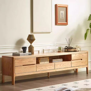 Meuble <span class=keywords><strong>TV</strong></span> et table basse combinés en bois massif au design moderne et simple, avec armoire au sol en chêne pour petits appartements - Product Image 1