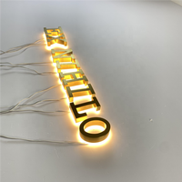 Signo de letra con retroiluminación LED de color dorado letra de canal dorado letrero de logotipo retroiluminado 3D espejo acrílico dorado letrero retroiluminado con letra led
