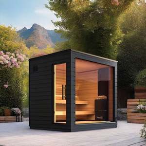 Sauna Moderna <span class=keywords><strong>Industrial</strong></span> para 10 Pessoas em Madeira Sólida de Cedro Vermelho com Detalhes Metálicos Grande Capacidade a Lenha para Uso em Villa - Product Image 2