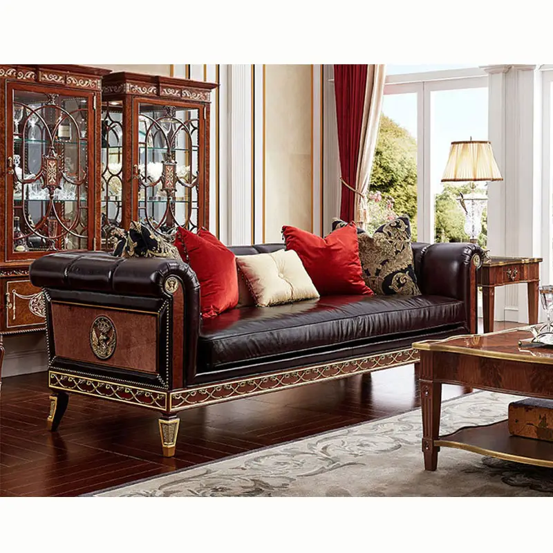 Luxury Antique living room furniture leather sofa set European Classic French British Style Sofa living room sofa set