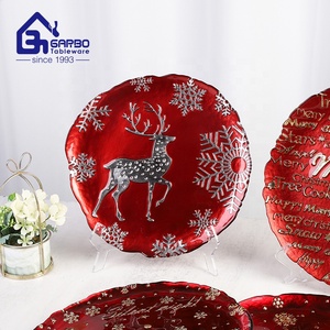 Petites assiettes décoratives en verre quantité minimale de commande faites à la main, vente en gros d'assiettes en verre blanc argenté <span class=keywords><strong>rouge</strong></span> et or de Chine pour Noël - Product Image 2