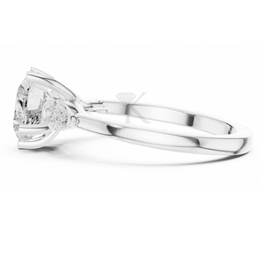 Anillo de Compromiso con Corte de Corazón y Tres Piedras, Oro Amarillo, Diamantes Laterales en Forma de Pera, Anillo de Promesa Pasado, Presente y Futuro, Joyería Nupcial Elegante - Product Image 4