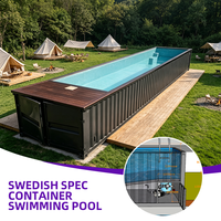 Piscine préfabriquée en conteneur de 40 pieds, spécifications suédoises, avec terrasse en bois, acier anticorrosion, villa modulaire extérieure, jardin moderne