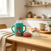 Bouteille d'alimentation en verre pour nouveau-né sans BPA avec couvercle isolant en silicone et antidérapant Matériel sûr Facile à nettoyer