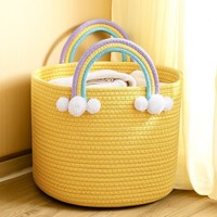 Panier de rangement en corde de coton tressée motif dessin animé mignon, organisateur de bureau portable pour cosmétiques, collations, jouets, utilitaire transfrontalier