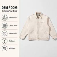 Veste Bomber Homme Personnalisée Style Detroit J97 en Toile Délavée avec Doublure à Carreaux et Fermeture Éclair – Vêtement de Travail