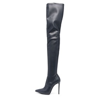 Femmes Plus Size Knee High Heel Leg Baddie Thigh High Boots Leggings Noir Blanc Cuir Pointed Toe Design Stretch Sock Winter