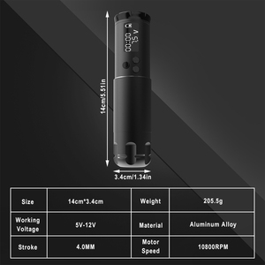 เครื่องสักไร้สายแบบชาร์จได้ แบตเตอรี่ 1300mAh ระยะชัก 4.0 มม. ตัวเครื่องโลหะผสม 10800 รอบต่อนาที พร้อมเข็มแบบใช้แล้วทิ้ง - Product Image 6