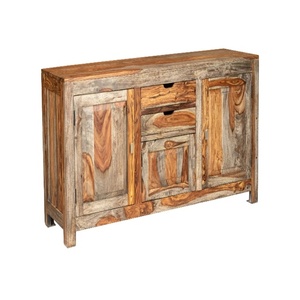 Solid Sheesham Wood Sideboard <b>Cabinet</b> with Drawers & Storage | <b>Rustic</b> Wooden Buffet Console | Living Room & Dining Storage Unit - Product Image 2