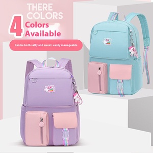 กระเป๋าเป้สะพายหลังลำลองน้ำหนักเบาสำหรับนักเรียนอายุ6-12ปีสีตัดกันน่ารักกันน้ำมีซิปปิดสำหรับเด็กชายหญิงหลัก - Product Image 3