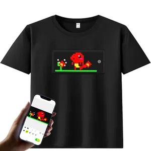 Aplicación de teléfono inteligente programable luz intermitente arriba LED camiseta RGB pantalla a Color batería recargable luminosa pantalla LED camiseta