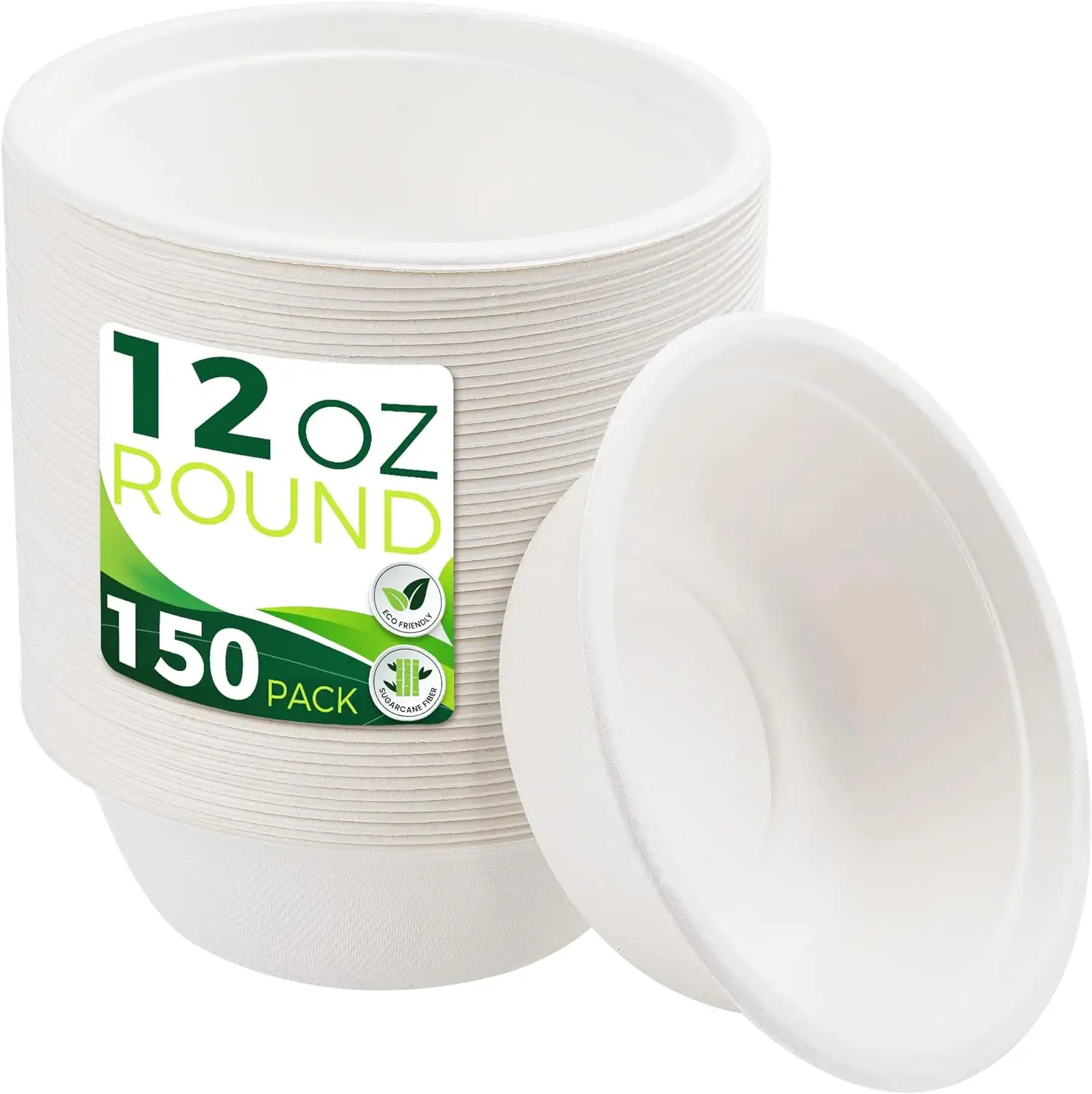 Party BBQ 12 oz Paper Bowls White Eco BPA Free Sugarcane Bagasse Biodegradable Disposable Paper Bowls