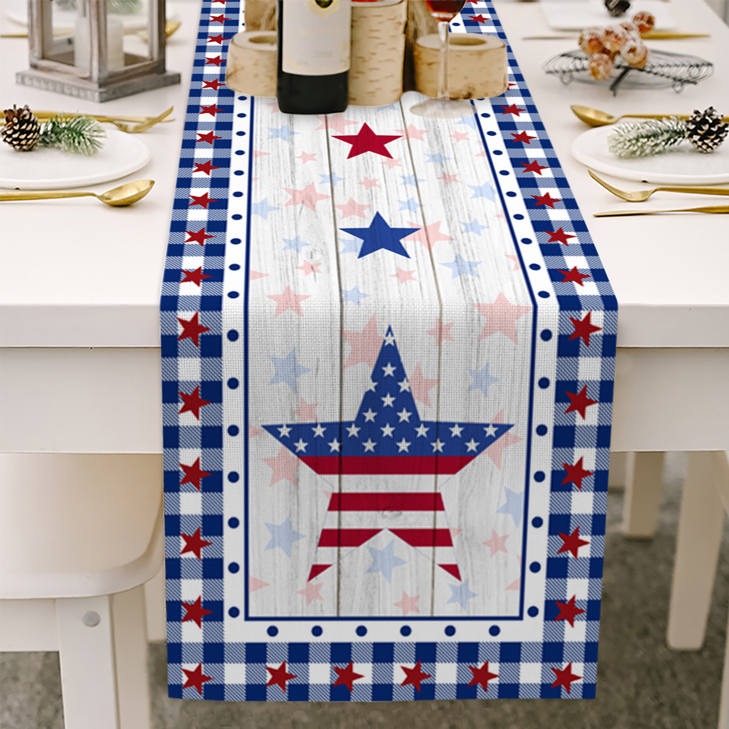 Праздник независимости, звезды, флаг США, 4 июля, льняные патриотические синие столовые бегунки, красные полосы, мешковатые скатерти