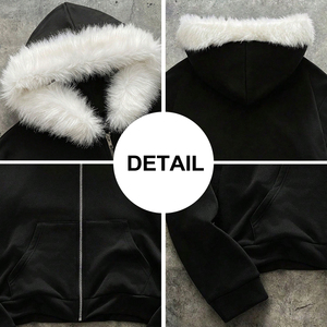 Manufacturer Oem Custom American Style Fur <strong>Hood</strong> <strong>Zip</strong> up Hoodie Sweatshirt Heavyweight Jacket French Terry High Quality - Product Image 6