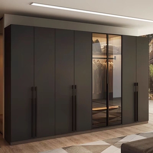 Moderna <span class=keywords><strong>cabina</strong></span> <span class=keywords><strong>armadio</strong></span> con pannelli a venature di legno e porte in vetro Custom Design <span class=keywords><strong>armadio</strong></span> per camere da letto di lusso - Product Image 3
