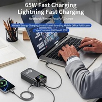 Batterie externe promotionnelle en gros 30000mAh avec câbles doubles intégrés, mini chargeur rapide 65W PD compatible TSA pour ordinateur portable, logo personnalisé Type-C