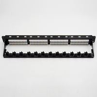 Panel de Conexiones Vacío de 1U y 19 Pulgadas, Cat6 UTP, 24 Puertos RJ45, Material Resistente, Color Negro, con Puerta Antipolvo y Columna de Plástico Extraíble