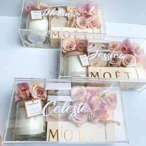Petit présentoir moderne personnalisé en acrylique transparent avec couvercle support à fleurs pour boîte cadeau neuf roses - Product Image 2