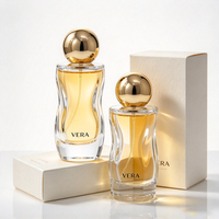 Flacon de parfum de luxe en verre 30ml 50ml avec bouchon sphérique doré, pulvérisateur, finition mate givrée, gravure, sérigraphie, décalcomanie, tendance