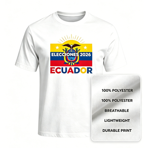 Camiseta de Campaña Elecciones 2026 de Ecuador, Personalizada con la Bandera de Ecuador, Estampado del Escudo de Armas, Poliéster, Camiseta Promocional Electoral - Product Image 1