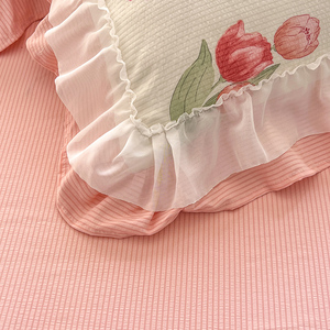 Ensemble <span class=keywords><strong>de</strong></span> literie en microfibre lavé à bulles 4 pièces Design à volants floraux housse <span class=keywords><strong>de</strong></span> couette drap <span class=keywords><strong>de</strong></span> <span class=keywords><strong>lit</strong></span> taies d'oreiller ensemble couette ensembles <span class=keywords><strong>de</strong></span> literie - Product Image 3