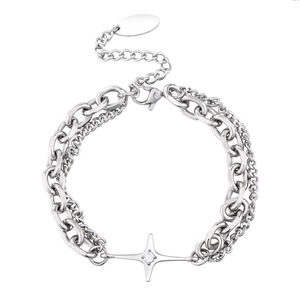 Star Shape <b>Titanium</b> Steel <b>Chain</b> Bracelet With Rhinestone Inlay Unisex Fashion Jewelry - Product Image 5