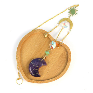 Atrapasueños de luna de cristal Natural, colgante de cuarzo rosa, Gema solar, decoración de viento - Product Image 3