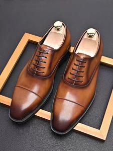 Zapatos de Vestir de Tres Piezas con Puntera Redonda, Cordones y Resistentes al Agua para Hombre, de Cuero Vacuno Liso, Punta Redonda Pequeña, Formales, de Negocios, de Cuero Genuino, Hechos a Mano - Product Image 6