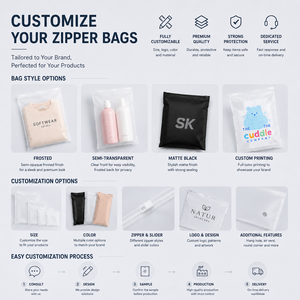 Custom Logo Printed Security Matte Frosted Zipper Top PE Plastic Apparel Packaging <b>Bags</b> for Underwear Socks Shoes Belts - Product Image 4
