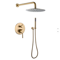 Système de douche mural multifonctionnel en laiton doré brossé de luxe avec mitigeur en céramique, ensemble de douche à effet pluie doux pour villa