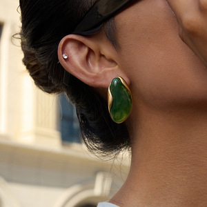 Stud Earrings Resin Geometric Design Stainless Steel For <b>Women</b> Fashion Jewelry <b>Set</b> Multicolor - Product Image 3