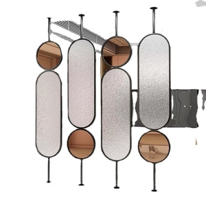 Panel Divisor de Vidrio con Marco Dorado Rosa para Privacidad de Oficina, Diseño Art Deco, Hecho de Metal, Marca <span class=keywords><strong>Homedeco</strong></span>, Modelo HDS-09 - Product Image 2