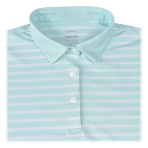 Women's Long Or Short Sleeve <b>Polo</b> <b>Shirt</b> Striped And Floral Print Breathable Knitted Casual Style <b>Light</b> <b>Blue</b> Wholesale - Product Image 4