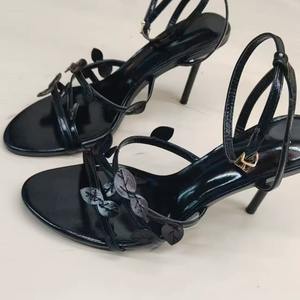 Sandalias de Tacón Alto con Decoración de Hojas Doradas para <span class=keywords><strong>Mujer</strong></span>, Elegantes Sandalias Metálicas con Tiras y Tacón de Aguja para Fiesta, Sandalias de Vestir de Noche Lujosas - Product Image 4