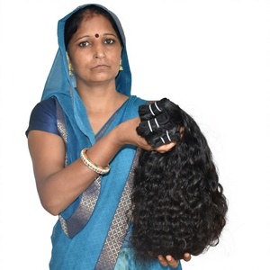 Cabello indio crudo Paquetes alineados con cutícula natural sin enredos color negro rizado tejido templo extensiones de cabello humano - Product Image 1