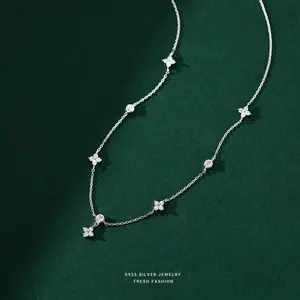 2024 Hot Trendy Dainty 925 Sterling Silver Casual Jewelry 18k Gold Plated 4 Leaf Clover Zircon Charm Necklace