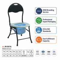 Chaise de toilette médicale pliable avec seau et couvercle, poignée, cadre en métal noir, largeur de siège 38 cm, approvisionnement en gros
