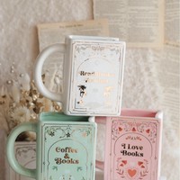 Tasse à café en céramique Bookworm, motif cygnes unique, style nordique minimaliste, thème littéraire, cadeau pour les amoureux des livres