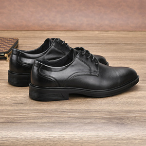 Chaussures Richelieu pour hommes en cuir véritable uni, à bout pointu, à lacets, respirantes, pour mariage et printemps - Product Image 3