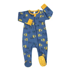 % 100% pamuk baskılı bebek ayaklı pijama 2 yönlü fermuar uzun kollu bebek tulum tulum