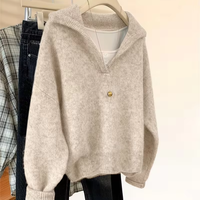 Suéter de punto holgado con cuello en V y solapa para mujer, tejido a máquina, personalizado, para uso diario, informal o festivo