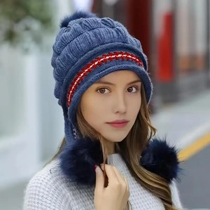 Woman Winter Fashion Hats and Gloves Set Soft Comfortable <strong>Pom</strong> <strong>Pom</strong> Knitted Sleeve <strong>Beanie</strong> - Product Image 5
