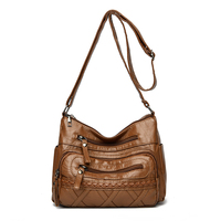 Tas Bahu Kulit PU Wanita, Tas Selempang, Tas Quilted Slouchy untuk Perjalanan Sehari-hari