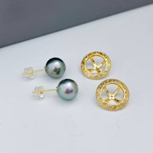 Boucles d'oreilles clous en argent S925 22397DIY avec perles de 9-10 mm, accessoires de perles DIY, cache-perles, support à ongles creux, clous d'oreille DIY - Product Image 2