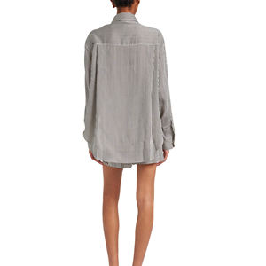 Seda viscosa satén mujer camisa manga larga rayas elegante suave negocios blusa fábrica OEM - Product Image 3