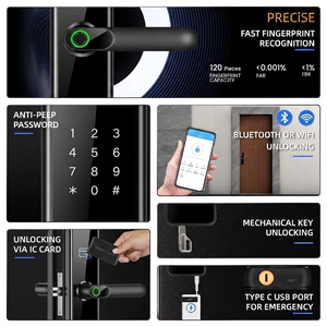 Serrure intelligente Tuya <span class=keywords><strong>WIFI</strong></span> TTLOCK avec reconnaissance d'empreintes digitales, sans clé, avec carte et mot <span class=keywords><strong>de</strong></span> <span class=keywords><strong>passe</strong></span>, semi-automatique - Product Image 3