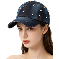 Casquette de baseball en jean délavé tendance à 6 panneaux, ornée de perles et au design brossé, chapeau décontracté pour femme, Gorra De Beisbol